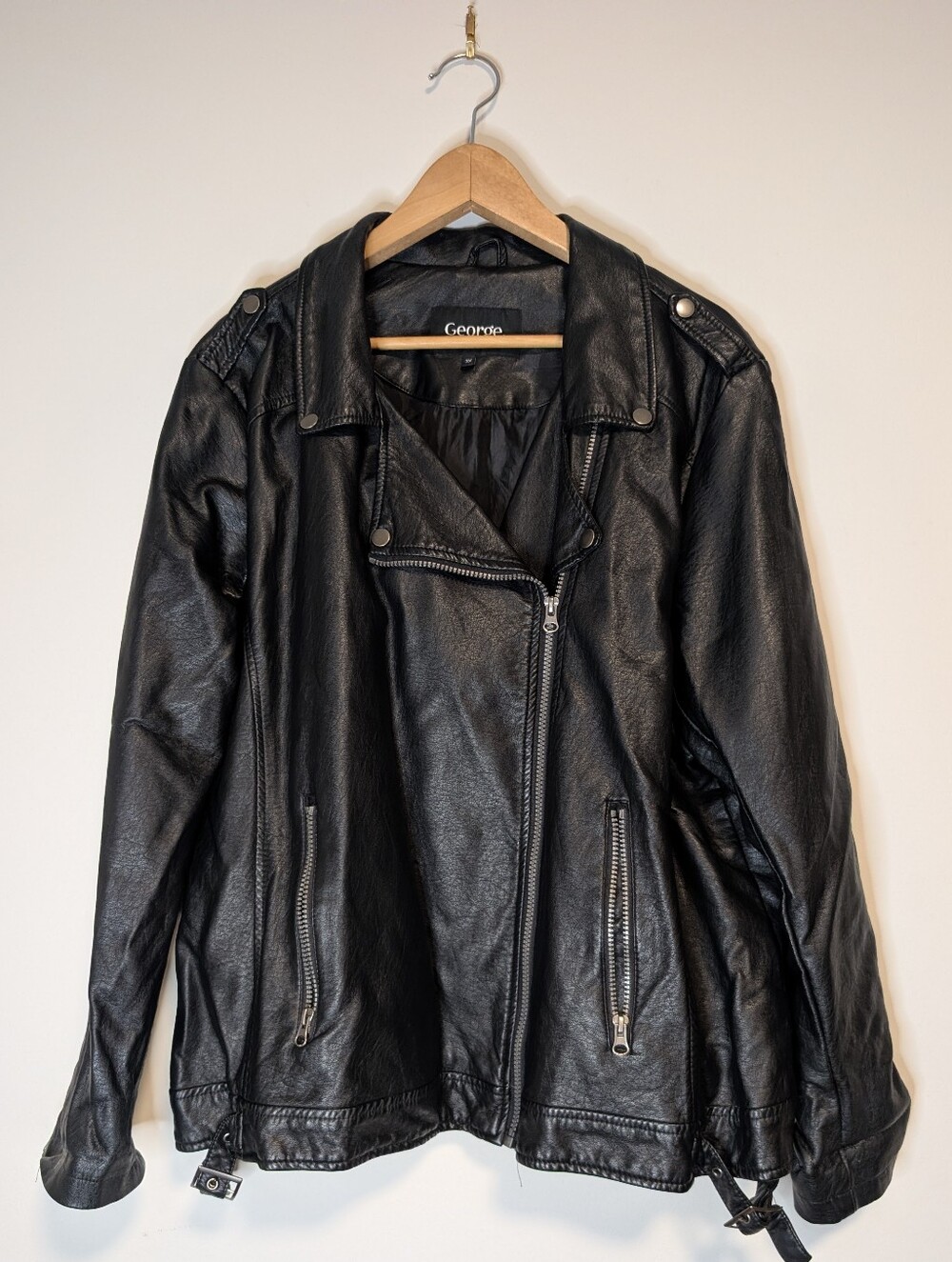 3XL George Black Faux Leather Moto Jacket with Zip Details